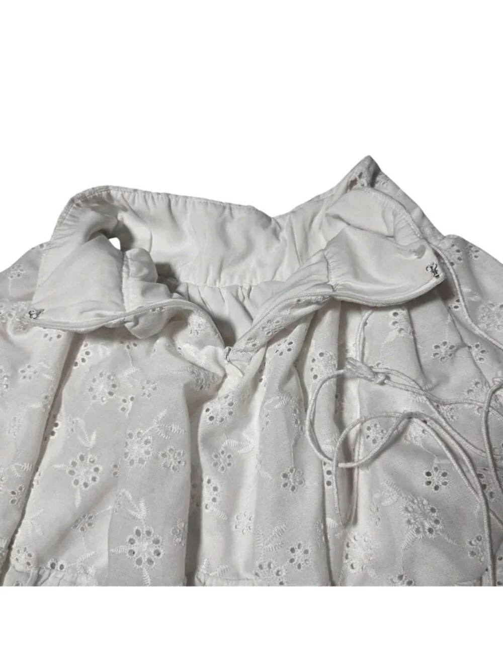 Cottagecore Mini Skirt Size XS White Eyelet Ruffles Laceup Side Festival Prairie
